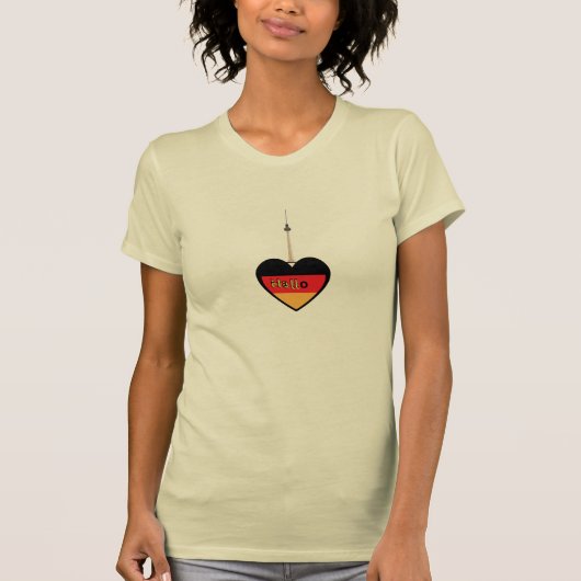 "Hallo" Duits Hart Hanger T-shirt met TV Tower (Voorkant)