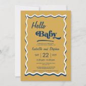 Hallo Dusty Yellow & Blue Modern Baby shower Kaart (Voorkant)