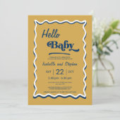Hallo Dusty Yellow & Blue Modern Baby shower Kaart (Staand voorkant)