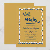 Hallo Dusty Yellow & Blue Modern Baby shower Kaart (Voorkant / Achterkant)