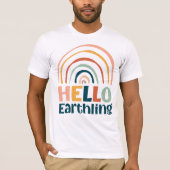Hallo Earthling fun regenboog retro kleurrijke boh T-shirt (Voorkant)