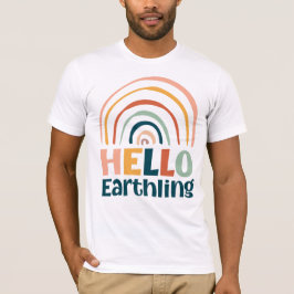 Hallo Earthling fun regenboog retro kleurrijke boh T-shirt