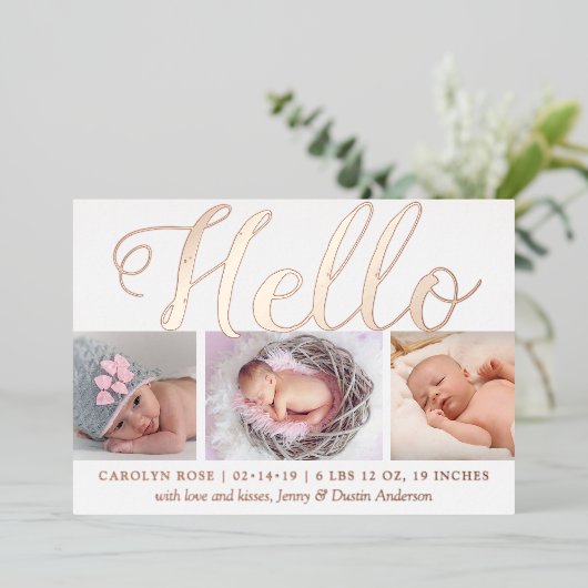 "Hallo" Echte Folie 3 Aankondiging van de geboorte (Staand Voorkant)