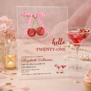 Hallo Eenentwintig Cherry Martini Verjaardagsfeest Acryl Uitnodigingen