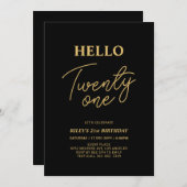 Hallo Eenentwintig Goud & Zwart 21ste Verjaardagsf Kaart (Voorkant / Achterkant)
