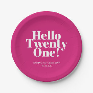 Hallo Eenentwintig Roze 21e Verjaardagsfeestje Papieren Bordje