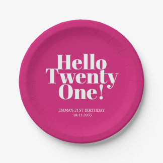 Hallo Eenentwintig Roze 21e Verjaardagsfeestje Papieren Bordje