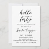 Hallo Eenvoudig 40ste verjaardagsfeestje 40 jaar o Kaart (Voorkant)