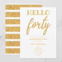 Hallo Eenvoudig Goud Glitter "Forty" Verjaardagsfe