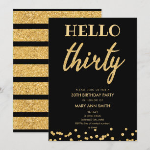 Hallo Eenvoudig Goud Glitter "Thirty" Verjaardagsf Kaart