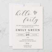 Hallo Eenvoudig minimalistisch 40ste verjaardagsfe Kaart (Voorkant)