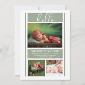 hallo Eenvoudig minimalistische Sage Green Baby Bo Aankondiging (Voorkant)