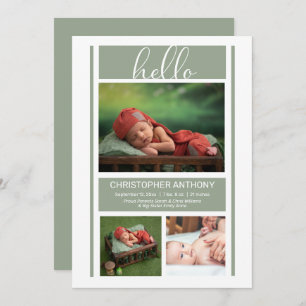 hallo Eenvoudig minimalistische Sage Green Baby Bo Aankondiging