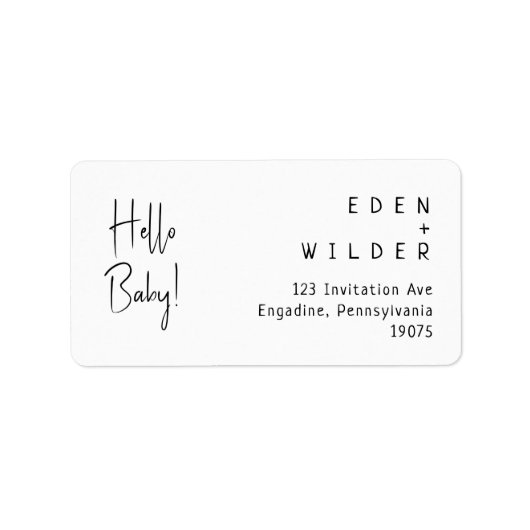 Hallo Eenvoudig modern Baby RSVP-retouradres Etiket (Voorkant)