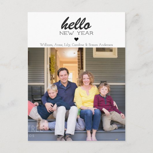 Hallo Eenvoudig Modern - Happy New Year Heart Foto Briefkaart (Voorkant)