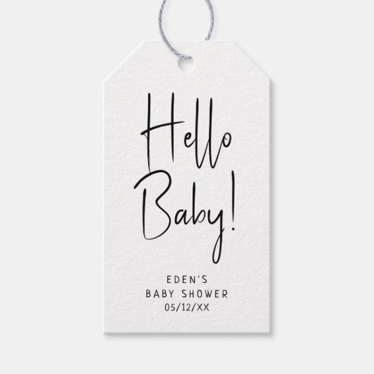 Hallo Eenvoudig modern neutraal? Baby! Baby Shower Cadeaulabel (Voorkant)