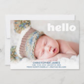 Hallo Eenvoudige Baby Boy Foto Blauw Script Aankondiging (Voorkant)