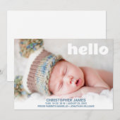 Hallo Eenvoudige Baby Boy Foto Blauw Script Aankondiging (Voorkant / Achterkant)