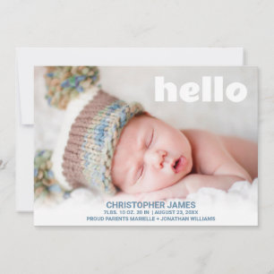 Hallo Eenvoudige Baby Boy Foto Blauw Script Aankondiging