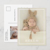 hallo Eenvoudige Baby Foto Modern Birth Aankondigingskaart (Voorkant / Achterkant)