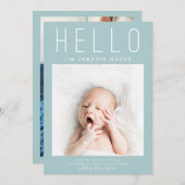 hallo Eenvoudige blauwe, moderne multi-fotogeboort Aankondiging (Voorkant / Achterkant)