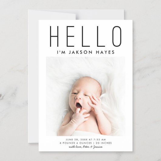 HALLO Eenvoudige Geboorteaankondiging Magnetische  Uitnodiging (Voorkant)