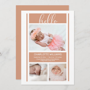 hallo eenvoudige minimalistische Baby Terracotta Aankondiging