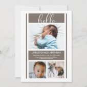 hallo eenvoudige minimalistische Greige Baby Boy B Aankondiging (Voorkant)