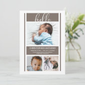 hallo eenvoudige minimalistische Greige Baby Boy B Aankondiging (Staand voorkant)