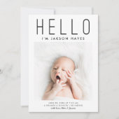 hallo Eenvoudige moderne fotogeboorte Aankondiging (Voorkant)