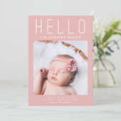 hallo eenvoudige roze moderne multi-fotogeboorte aankondiging (Staand voorkant)