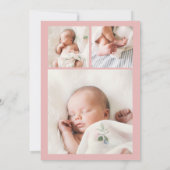hallo eenvoudige roze moderne multi-fotogeboorte aankondiging (Achterkant)