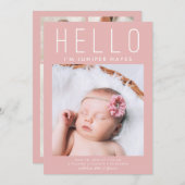 hallo eenvoudige roze moderne multi-fotogeboorte aankondiging (Voorkant / Achterkant)