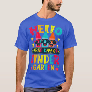 Hallo eerste dag kleuterklas kleurpotlood terug na t-shirt