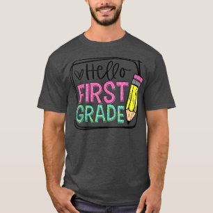 hallo eerste graad eerste dag potlood; gelukkige e t-shirt