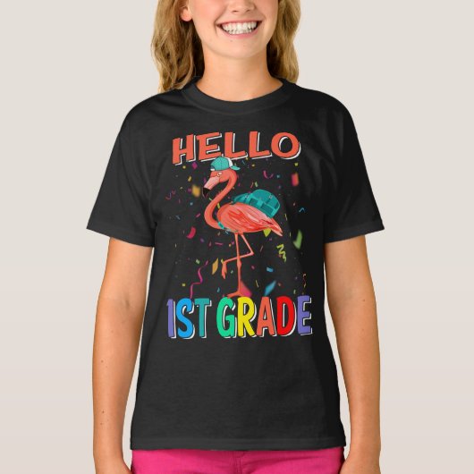 hallo eerste graad flamingo terug naar school t-shirt (Voorkant)