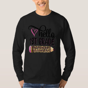 hallo eerste graad roze luipaard potlood terug naa t-shirt