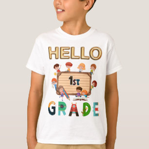 hallo eerste graad terug naar school eerste graad t-shirt