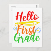 Hallo Eerste klas 1e klas Terug naar School Kind Briefkaart (Voorkant / Achterkant)