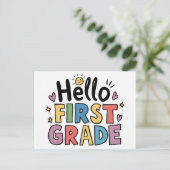 Hallo Eerste klas - 1e klas Terug naar School Kind Briefkaart (Staand voorkant)