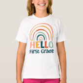 Hallo Eerste klas boho regenboog school kleurrijk T-shirt (Voorkant)