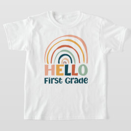 Hallo Eerste klas boho regenboog school kleurrijk T-shirt