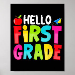 Hallo Eerste Klas Grappig Terug Naar School Eerste Poster