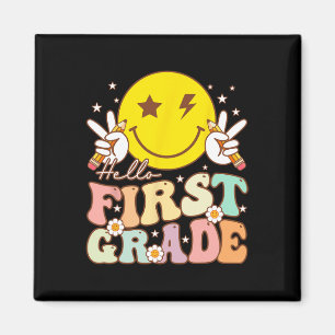 Hallo Eerste klas Hippie Smile Face 1e klas Terug Magneet