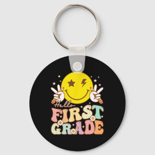 Hallo Eerste klas Hippie Smile Face 1e klas Terug Sleutelhanger