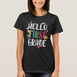 Hallo Eerste Klas Klaslokaal Terug naar School Kin T-shirt