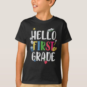Hallo Eerste Klas Klaslokaal Terug naar School Kin T-shirt