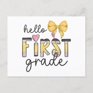 Hallo Eerste klas leraar Coquette Pencil Bow Back Informatiekaartje