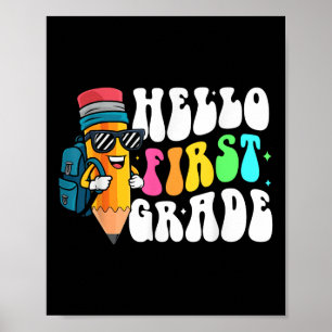 Hallo Eerste Klas Potlood Terug Naar School 1e Kla Poster