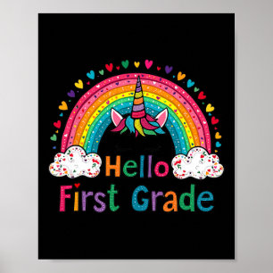 Hallo Eerste Klas Regenboog Schattige Eenhoorn Ler Poster